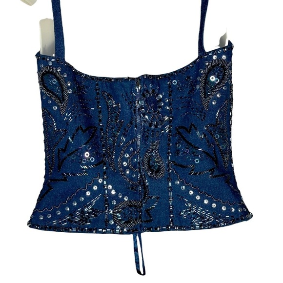 Beaded denim vintage bustier - Picture 2 of 3